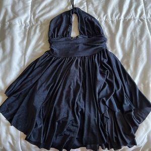 Lucy in the Sky Rosalie Pleated Halter Dress in Navy Blue
